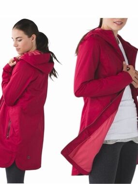 lululemon athletica women’s hooded rain jacket in red